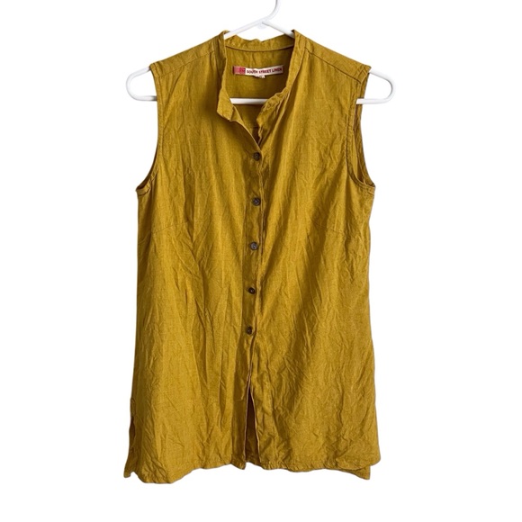 South Street Linen Tops - South Street Linen Golden Yellow Sleeveless Button Down Lagenlook Coastal Sz 2/4